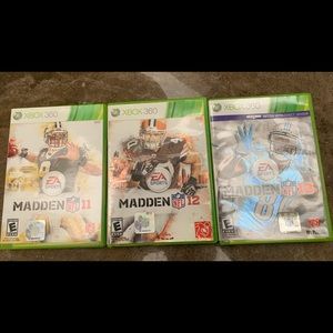 3 Xbox 360 Madden 11, 12, and 13. Comes in original box.